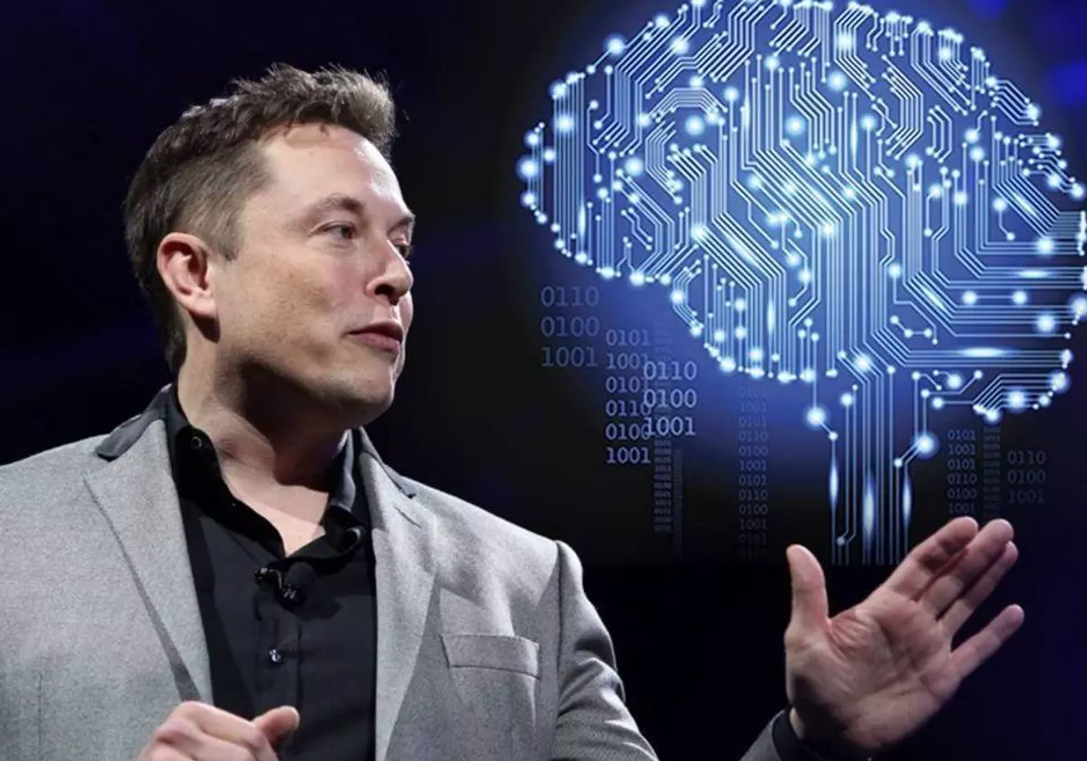 Elon Musk En Una Conferencia Con Una Imagen Del Cerebro