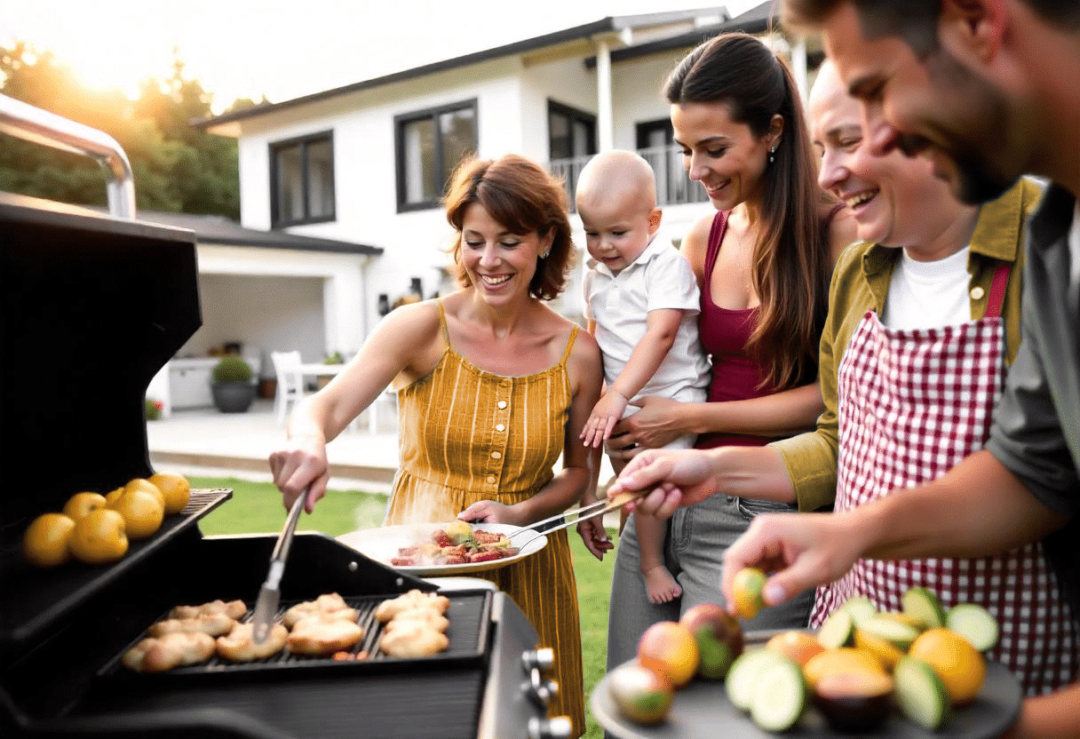 Familia Haciendo Un Asado En La Parrilla